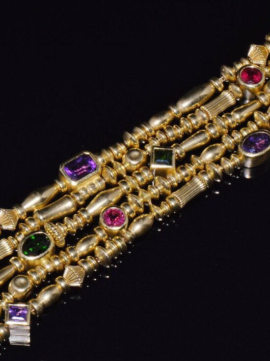 Designer Seidengang Natural Tourmaline Amethst Garnet 18K Solid Gold Bracelet - Picture 3 of 14